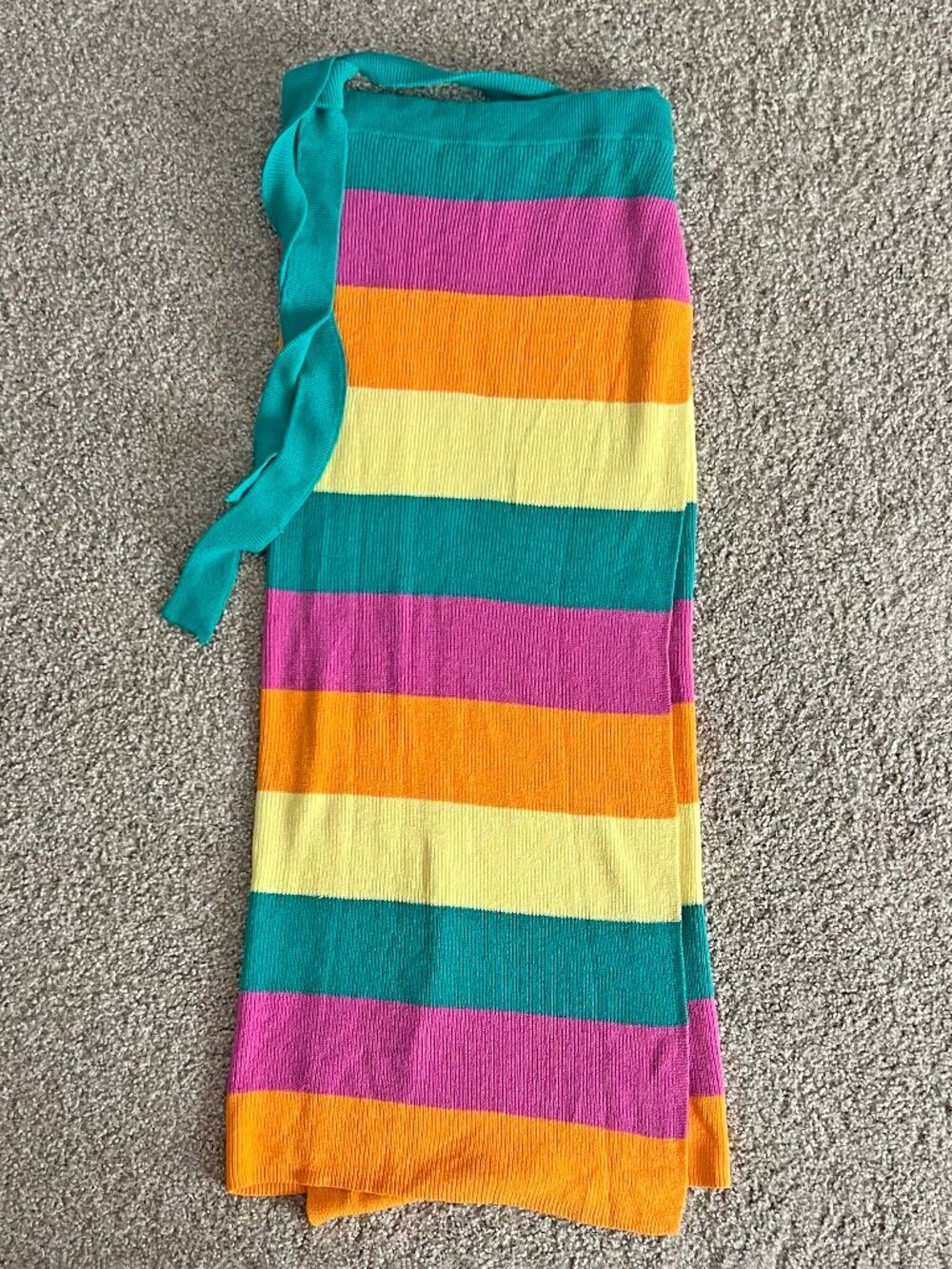 Free People Beach Striped Knit Wrap Skirt Colorful Rainbow Summer Size XL